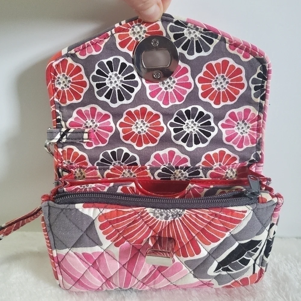 Vera Bradley Retired Cheery Blossoms Floral Pink Orange Gray Wristlet Wallet